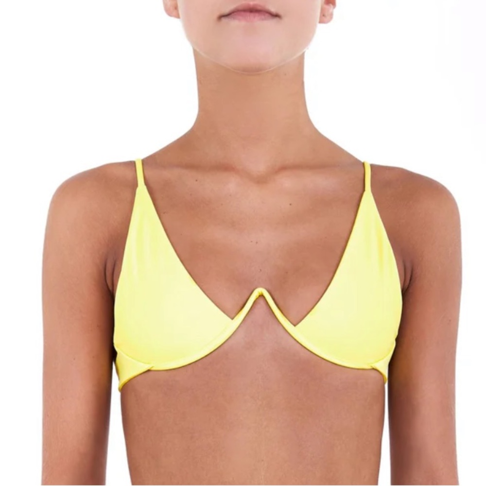 Vibrant Yellow Triangle Bikini Top with Adjustable Ties